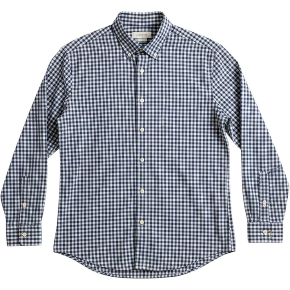 Old Navy Mens Everyday Shirt Regular Fit Gingham Navy Blue White Button Down Lg
